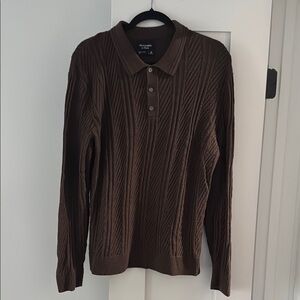 Brown Long Sleeve Polo Sweater
